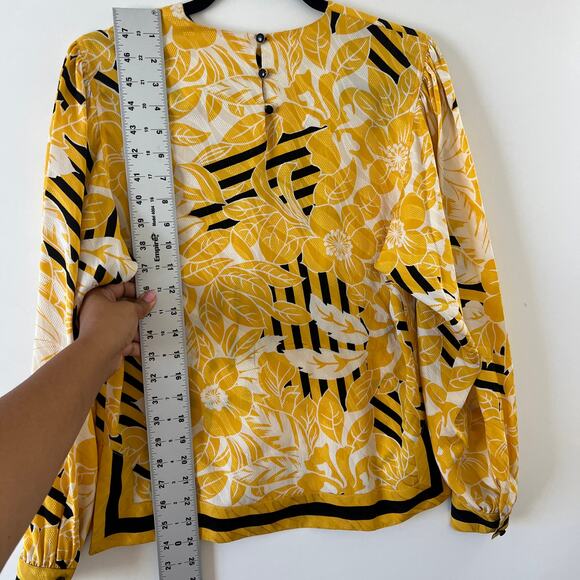 Vintage Julie Frances Yellow Abstract Silk Midi Skirt Long Sleeve Top Set Size 6 - Picture 8 of 16